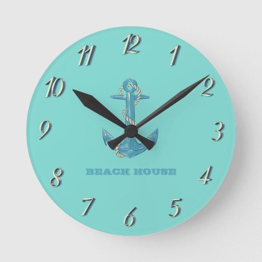 Nautical Beach House, Anchor, Rope, Mint Green  Ronde Klok (Voorkant)