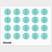 Nautical Beach House, Anchor, Rope, Mint Green Ronde Sticker (Vel)