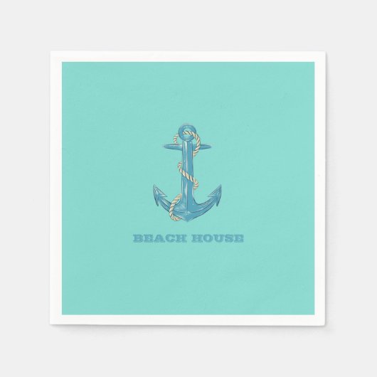 Nautical Beach House, Anchor, Rope, Mint Green Servet (Voorkant)