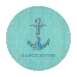 Nautical Beach House, Anchor, Rope, Mint Green Snijplank