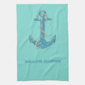 Nautical Beach House, Anchor, Rope, Mint Green Theedoek (Verticaal)