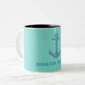 Nautical Beach House, Anchor, Rope, Mint Green Tweekleurige Koffiemok (Voorkant links)