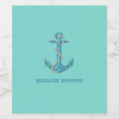 Nautical Beach House, Anchor, Rope, Mint Green Wijn Etiket (Enkel label)