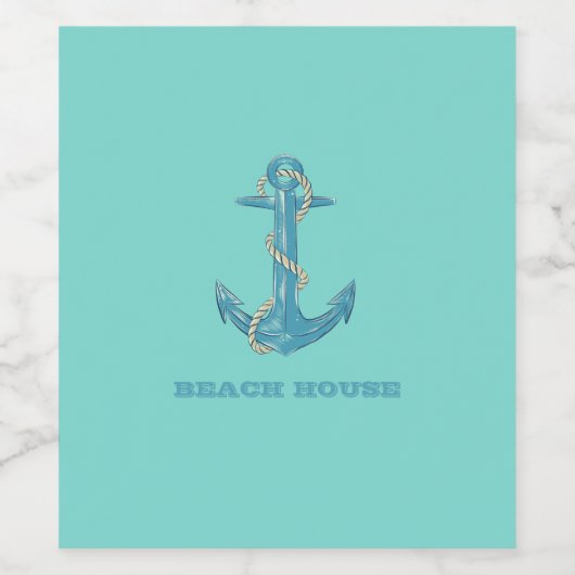 Nautical Beach House, Anchor, Rope, Mint Green Wijn Etiket (Enkel label)
