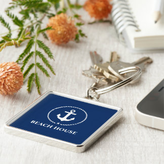 Nautical Beach House Anker Navy Blue Sleutelhanger