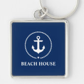 Nautical Beach House Anker Navy Blue Sleutelhanger (Voorkant)