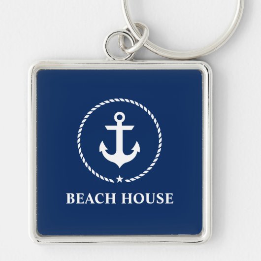 Nautical Beach House Anker Navy Blue Sleutelhanger (Voorkant)