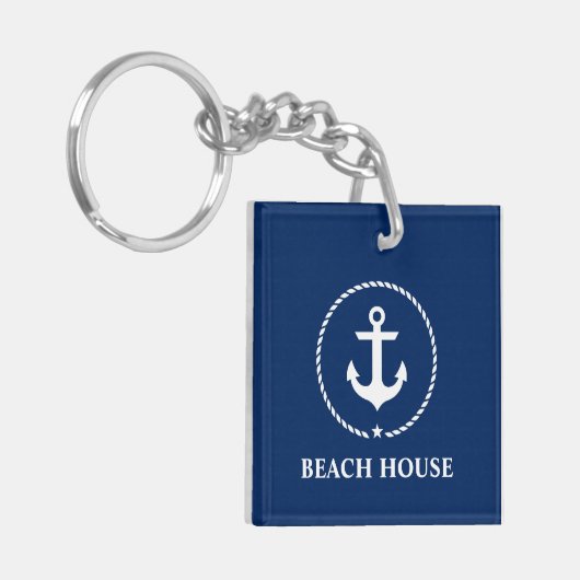 Nautical Beach House Anker Touw Navy Blue Sleutelhanger (Voorkant Links)