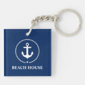 Nautical Beach House Anker Touw Navy Blue Sleutelhanger (Achterkant)
