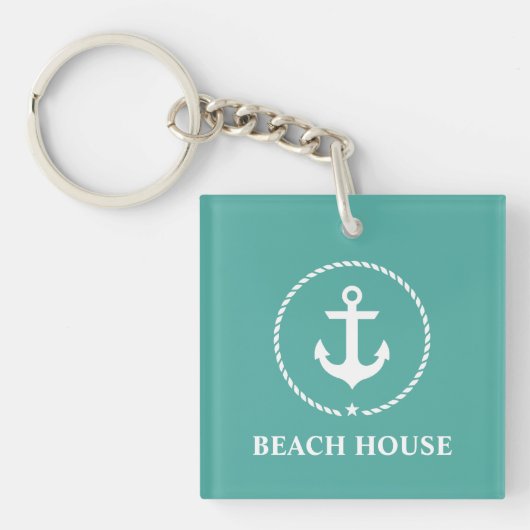 Nautical Beach House Anker Touw Sleutelhanger (Voorkant)