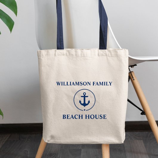 Nautical Beach House Blauw Anker Familienaam Tote Bag