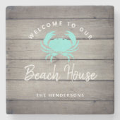 Nautical Beach House Blauwgroen Crab Persoonlijk Stenen Onderzetter (Voorkant)