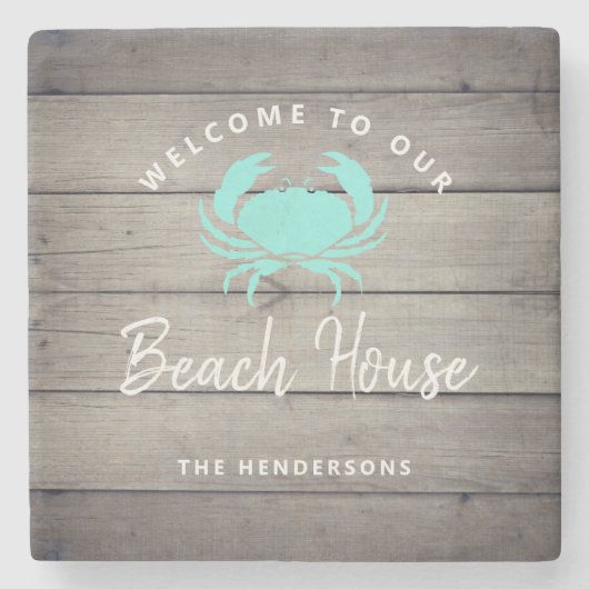 Nautical Beach House Blauwgroen Crab Persoonlijk Stenen Onderzetter (Voorkant)