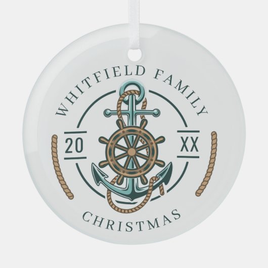 Nautical Beach House Familie Kerst Feestdagen Glas Ornament (Voorkant)