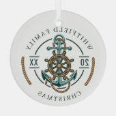 Nautical Beach House Familie Kerst Feestdagen Glas Ornament (Achterkant)