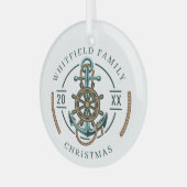 Nautical Beach House Familie Kerst Feestdagen Glas Ornament (Voorkant links)