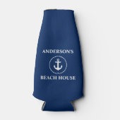 Nautical Beach House Familienaam Anchor Blue Flesjeskoeler (Voorkant)