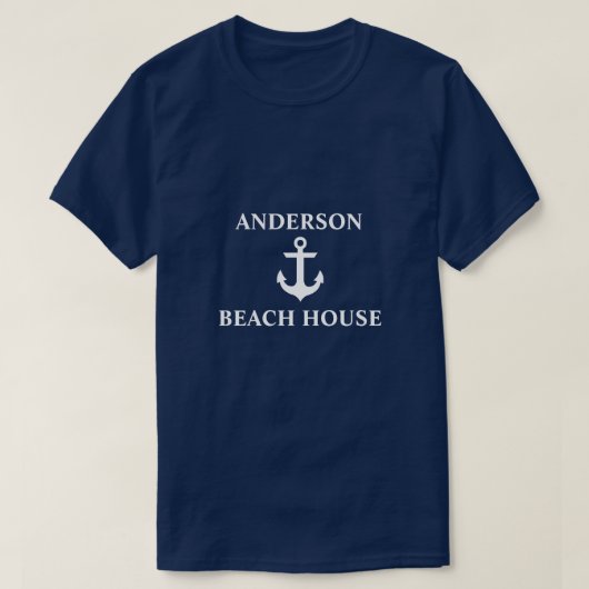 Nautical Beach House Familienaam Anchor Blue T-shirt (Design voorkant)
