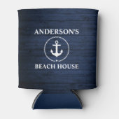 Nautical Beach House Familienaam Anchor Blue Wood Blikjeskoeler (Voorkant)