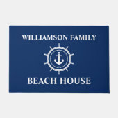 Nautical Beach House Familienaam Anchor Helm Blue Deurmat (Voorkant)