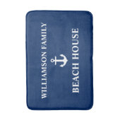 Nautical Beach House Familienaam Anchor Navy Blue Badmat (Voorkant Verticaal)