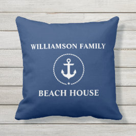 Nautical Beach House Familienaam Anchor Navy Blue Buitenkussen