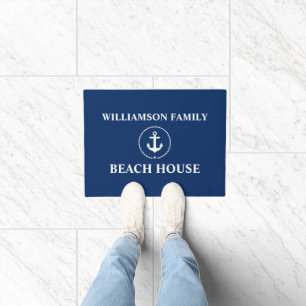 Nautical Beach House Familienaam Anchor Navy Blue Deurmat