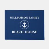 Nautical Beach House Familienaam Anchor Navy Blue Deurmat (Voorkant)