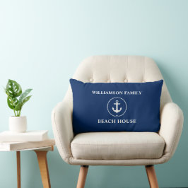 Nautical Beach House Familienaam Anchor Navy Blue Kussen