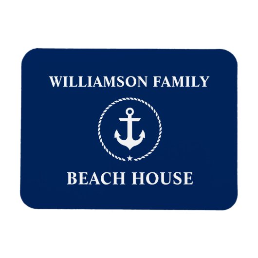 Nautical Beach House Familienaam Anchor Navy Blue Magneet (Horizontaal)