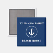 Nautical Beach House Familienaam Anchor Navy Blue Magneet (Voorkant / Achterkant)