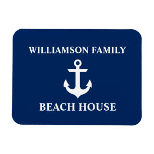 Nautical Beach House Familienaam Anchor Navy Blue Magneet