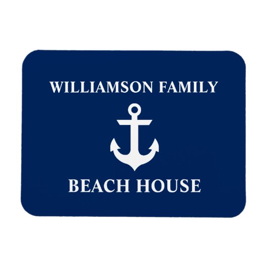 Nautical Beach House Familienaam Anchor Navy Blue Magneet (Horizontaal)