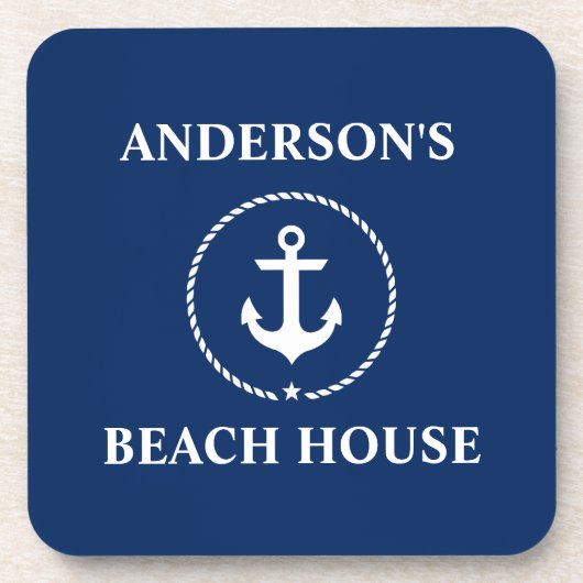 Nautical Beach House Familienaam Anchor Navy Blue Onderzetter (Voorkant)