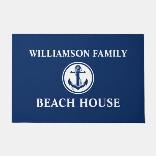Nautical Beach House Familienaam Anchor Rope Blue Deurmat