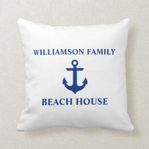 Nautical Beach House Familienaam Anchor White Kussen