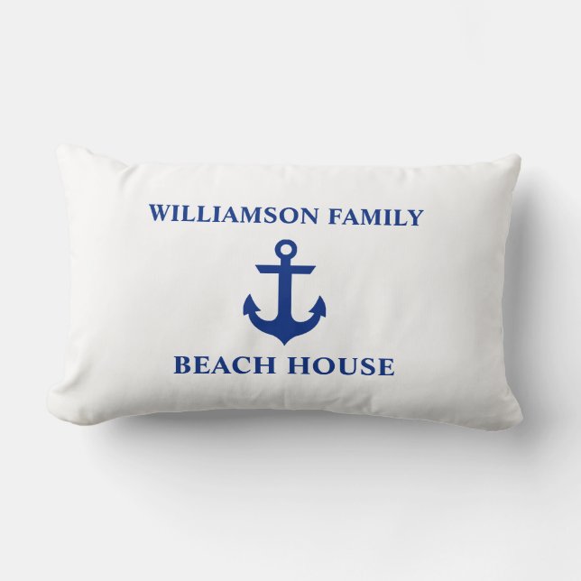 Nautical Beach House Familienaam Anchor White Kussen (Voorkant)