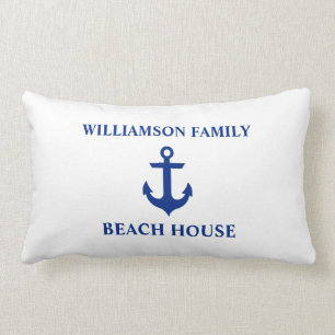 Nautical Beach House Familienaam Anchor White Kussen