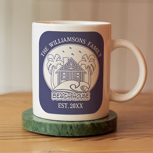 Nautical Beach House Familienaam Blauw en Wit Koffiemok