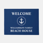 Nautical Beach House Familienaam Blauw Welkom Deurmat (Voorkant)