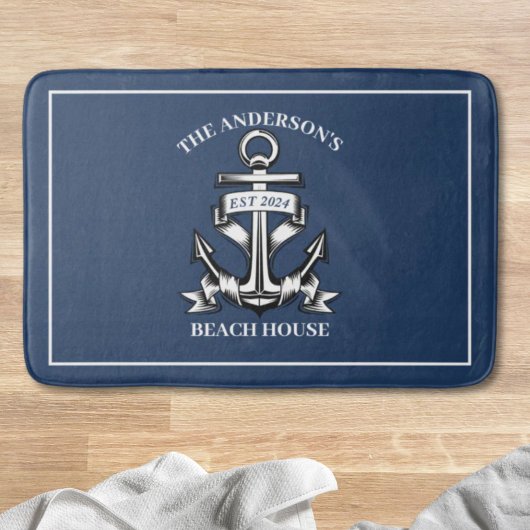 Nautical Beach House Familienaam Est Ship Anchor Badmat