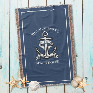 Nautical Beach House Familienaam Est Ship Anchor Deken