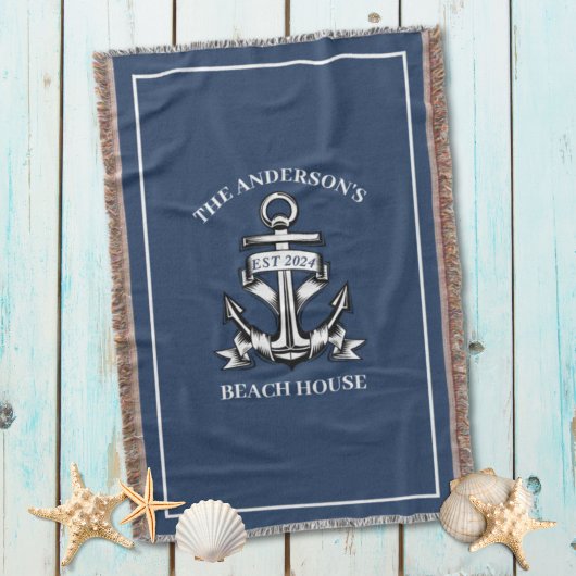 Nautical Beach House Familienaam Est Ship Anchor Deken