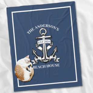 Nautical Beach House Familienaam Est Ship Anchor Fleece Deken