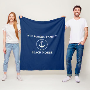 Nautical Beach House Familienaam Marine Blauw Medi Fleece Deken