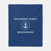 Nautical Beach House Familienaam Marine Blauw Medi Fleece Deken (Voorkant)