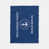 Nautical Beach House Familienaam Navy Blue Fleece Deken (Voorkant)