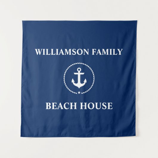 Nautical Beach House familienaam Navy Blue Square Wandkleed (Voorkant (horizontaal))