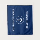 Nautical Beach House Familienaam Navy Blue Wandkleed (Voorkant)