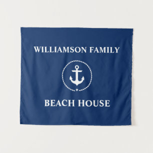 Nautical Beach House Familienaam Navy Blue Wandkleed